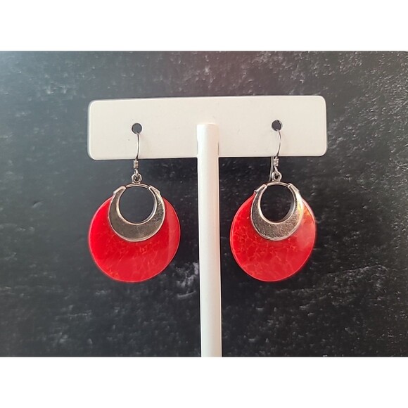 925 Sterling Silver Faux Stone Dangling Pierced Earrings Vintage - Picture 2 of 10